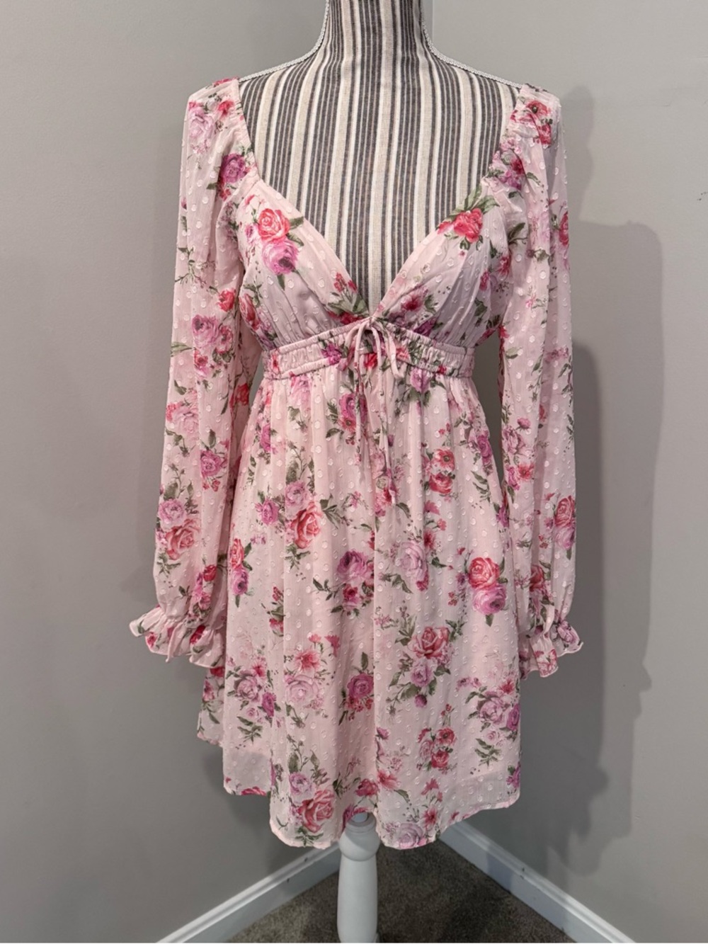 Thirty Thirty LA Babydoll Mini Dress Long Sleeve Floral NEW Med Cottage Coquette